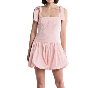 Lush Pink Bubble Hem Mini Dress S Tie Shoulder Coquette Feminine NEW